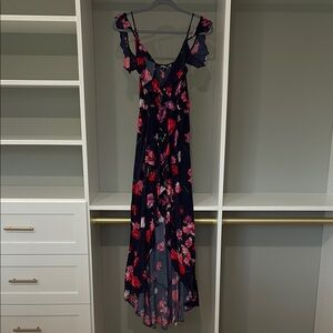 Express Red and Pink High-Low Sundress with Flutter Sleeves